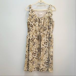 LOFT Olive Leopard Print Drawstring Waist Dress 12